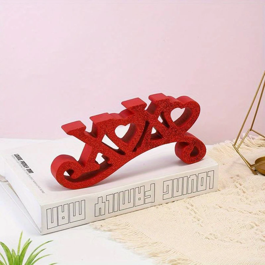1 Piece of Romantic Valentine's Day Wooden Red Letter Desktop Ornament for Engagement, Wedding, Festival Decoration, Bedroom, Living Room, Coffee Table, Entryway Decoration