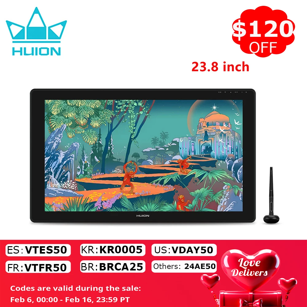 Huion Kamvas 24 Monitor Per Tablet Grafico Schermo Qhd Da 23.8 Pollici Display Per Penna Con Pellicola In Vetro Antiriflesso Con Supporto Per Pc Andro