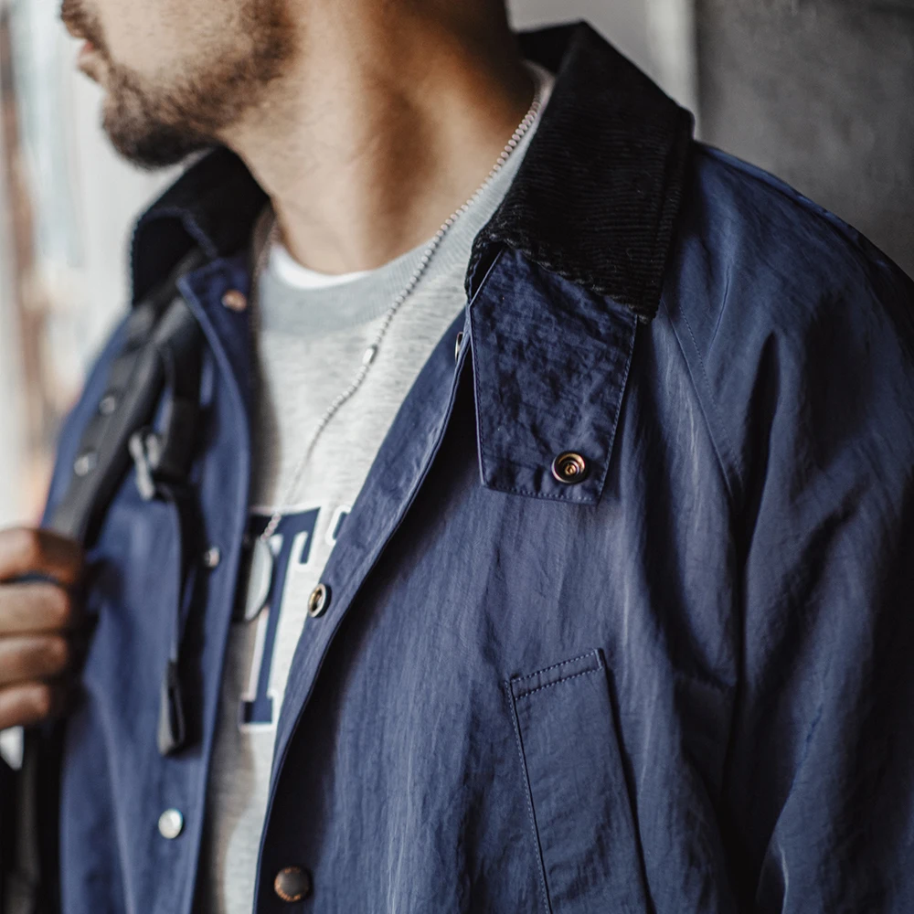 Trench Coat Casual Men Jacket Maden Retro Corduroy Lapel Safari Trench Coat Loose Fit Single-breasted Mid-length Versatile Jacket For Men's Spring And Autumn
