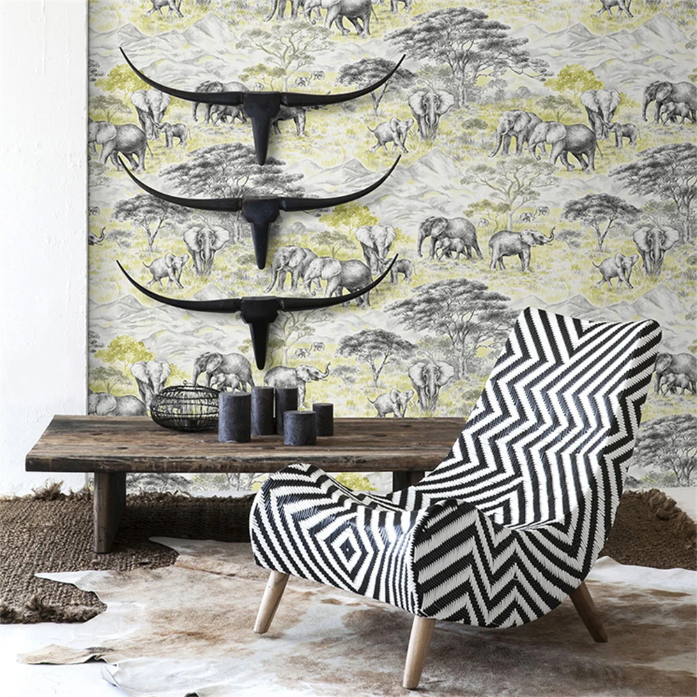 

Custom Nordic Ancient African impression Prairie Elephant Wallpaper home decor Jane Beauty Wallpaper Bedroom background stickers
