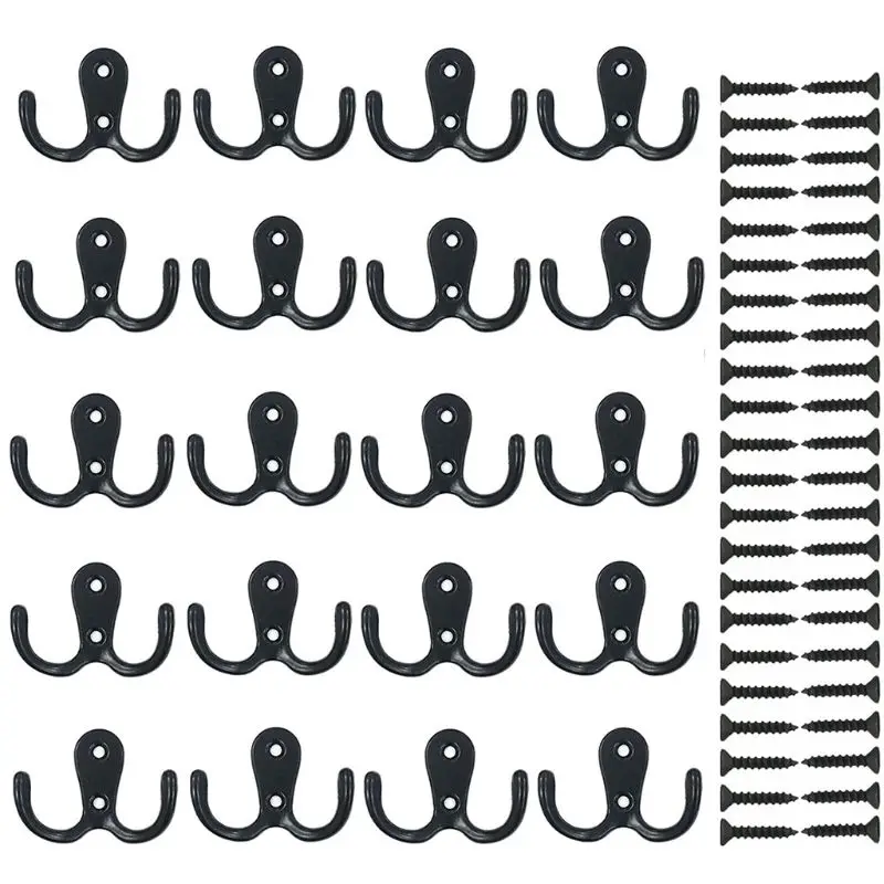 

20 Pcs Wall Double Hooks Zinc Alloy Towel Hooks for Hanging Hat, Coat, Bag, Rope 50LB