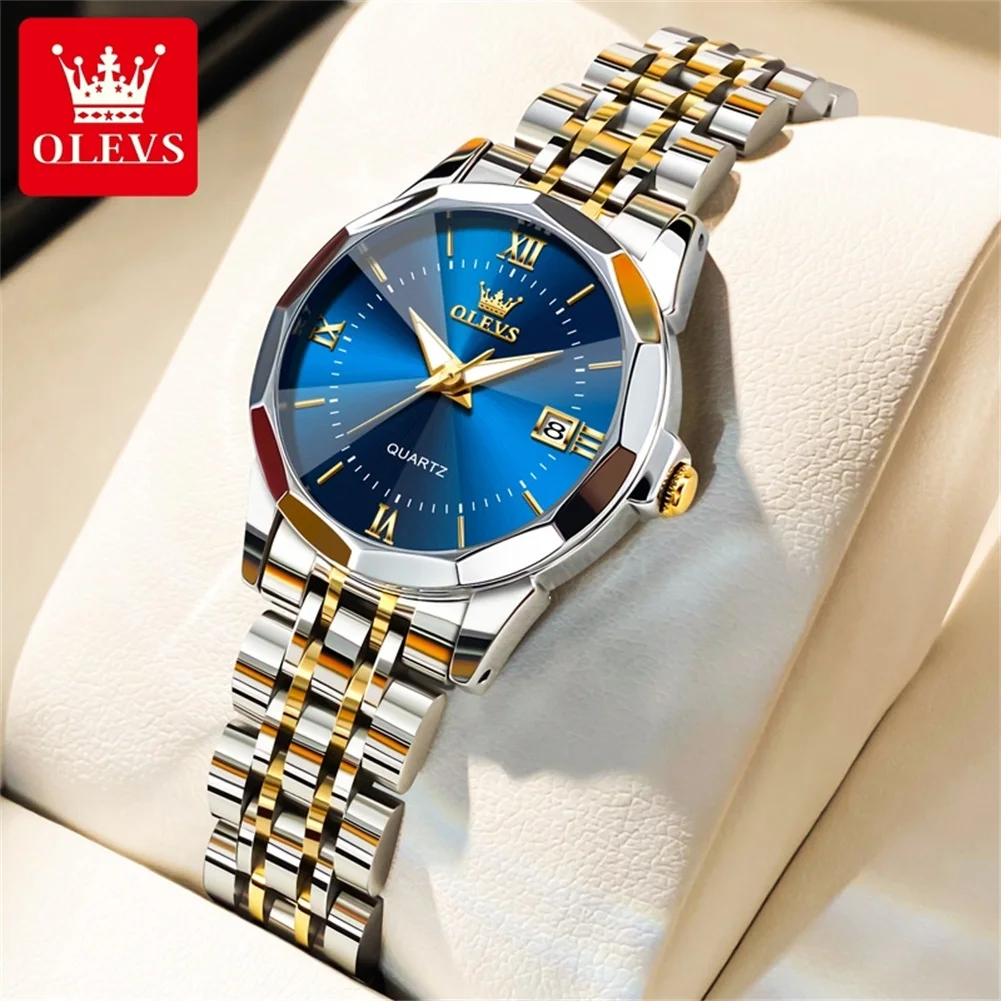 

OLEVS New Fashion Womens Watches Top Brand Luxury Stainless Steel Waterproof Luminous Date Quartz Watch Women Relogio Feminino