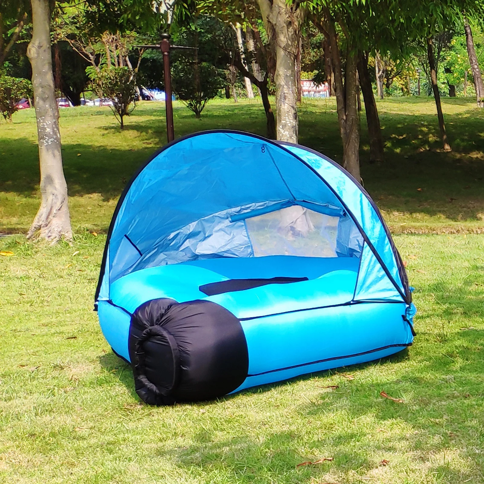 Inflatable Sofa with Canopy, Canopy Island Inflatable Lawn Bed, Camping Island with Sunshade, Lazy Bed Canopy