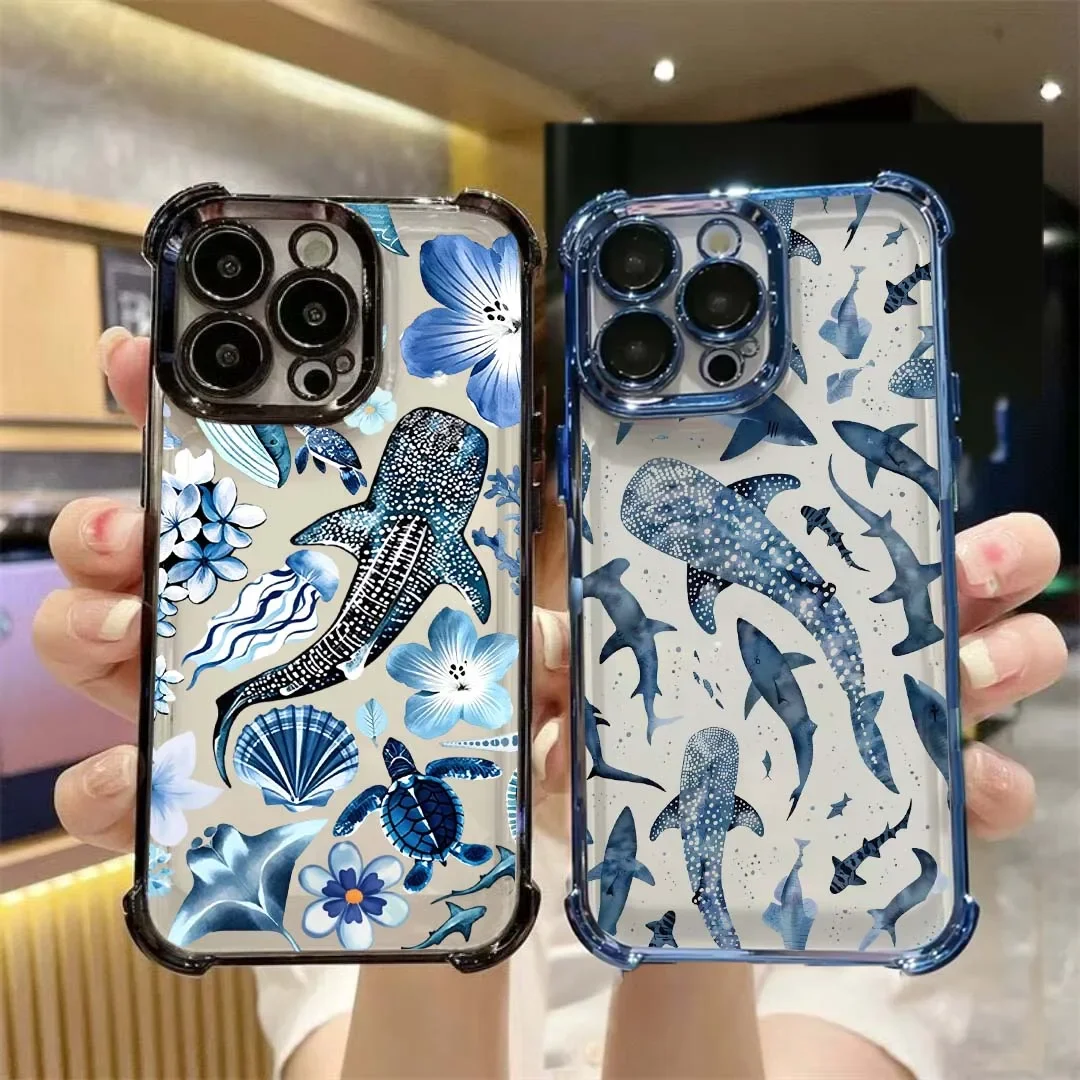 Oceanic Charm: Seashell, Starfish, Shark & Whale Plating Phone Case