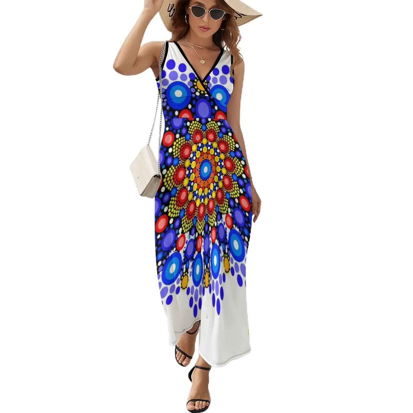 

Blue and Orange Circles Pattern Sleeveless Dress dresses summer Dresses gala women's evening dresses