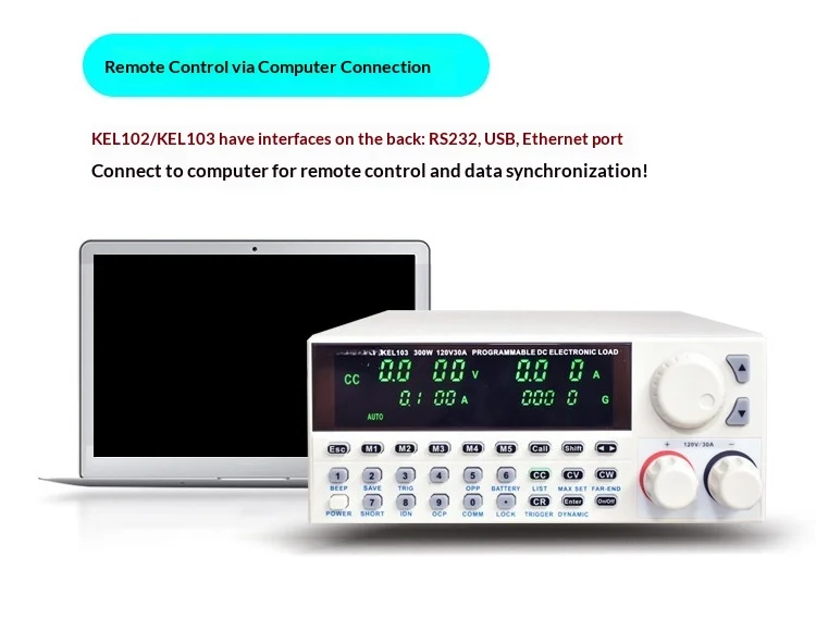 KEL103 KEL102 프로그래밍 가능 DC 전자 부하 장치 150W/300W 조정 가능 120V 30A 디지털 제어 테스터 RS-232 USB 연결