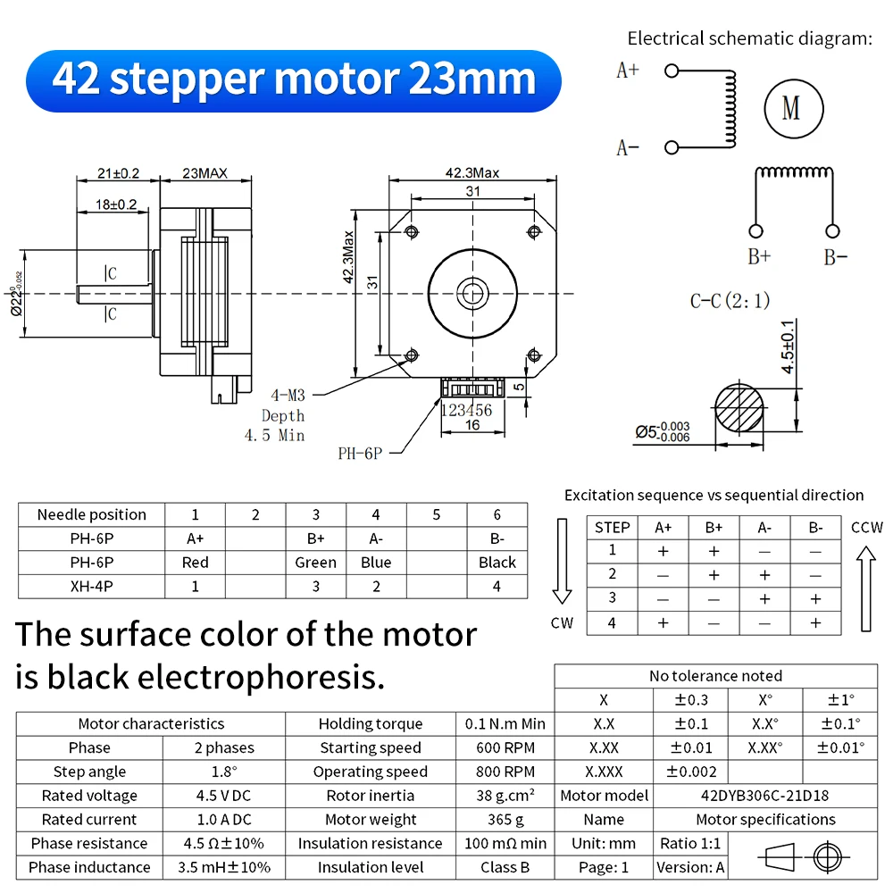 専用　No.17 1/3Pcs Nema17 23mm 42 Stepper Motor 42HS23 1.0A 0.1N.m 42BYGH 4