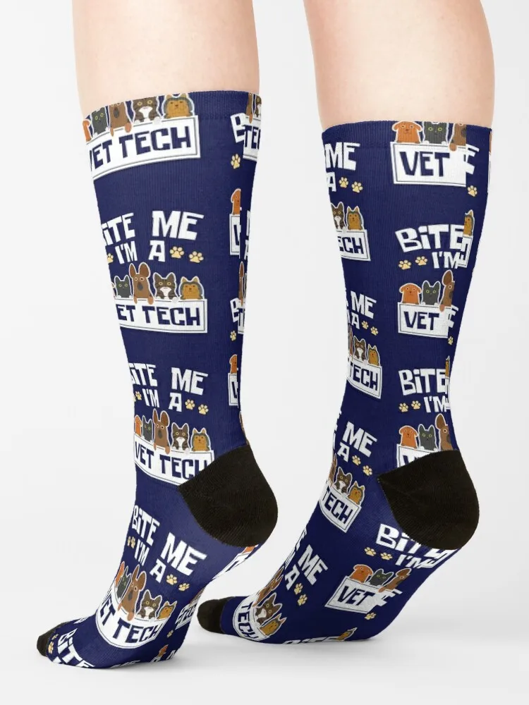 Veterinary Technician Funny Bite Me I'm A Vet Tech Socks Men gift kids socks