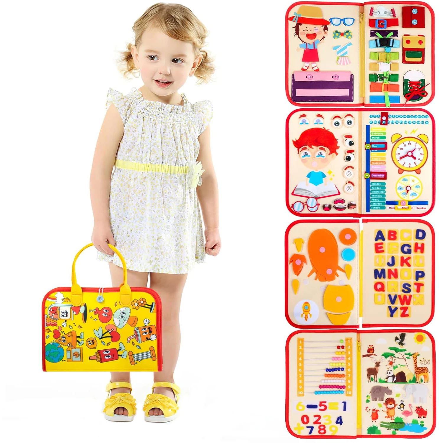 8 in1 Montessori Busy Board Toddlers Sensory Activity Board for 3 4 5 Years old Preschool Education Basic Life Skills Training