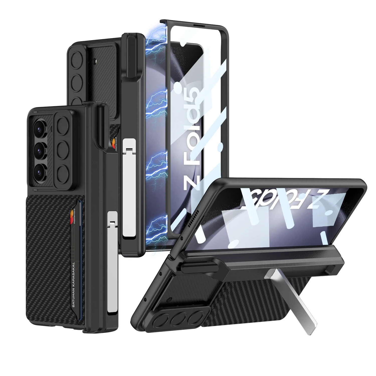 

Магнитный чехол-держатель для ручек для Samsung Galaxy Z Fold 5, защитный чехол для экрана со слайдовым объективом и отделением для карт