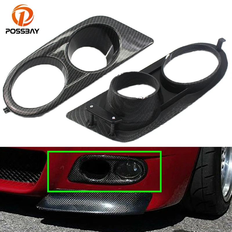 Car Front Fog Lights Grill Cover Carbon Fiber Look Grille Air Duct Lamp  Hoods for BMW E46 M3 2-Door 2001-2006 Exterior Parts