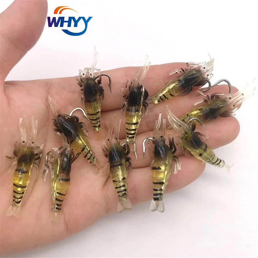 

WHYY 10 шт./лот, светящаяся силиконовая искусственная приманка в виде креветки, имитация мягкой креветки с крючками, Воблер для карпа, рыболовная снасть/приманка