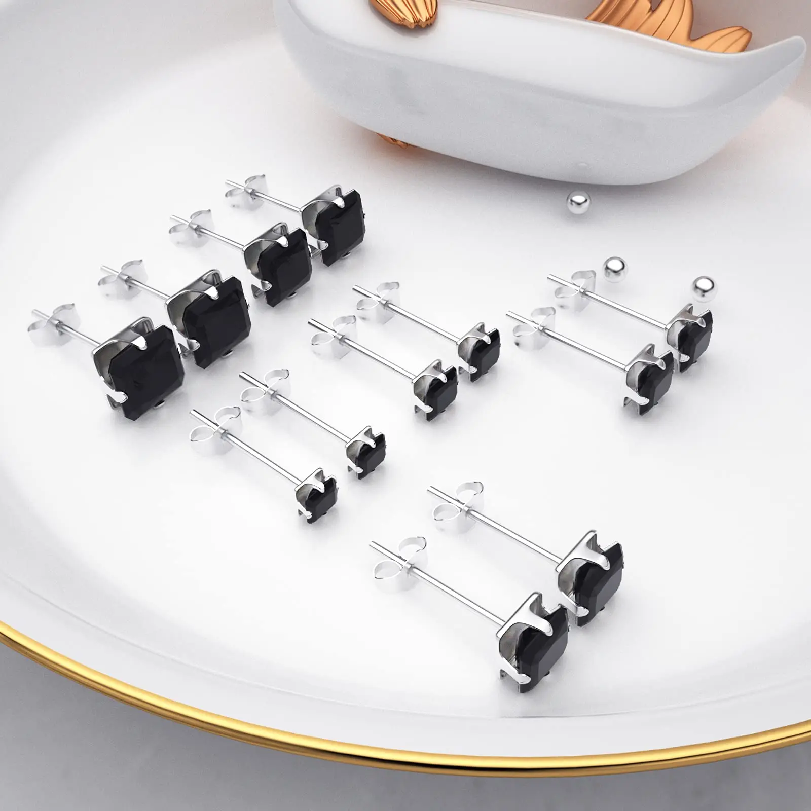 1 Pair 3mm-8mm Medical Stainless steel Crystal Zircon Ear Studs Earrings For Women/Men 4 Prong Tragus Cartilage Piercing Jewelry