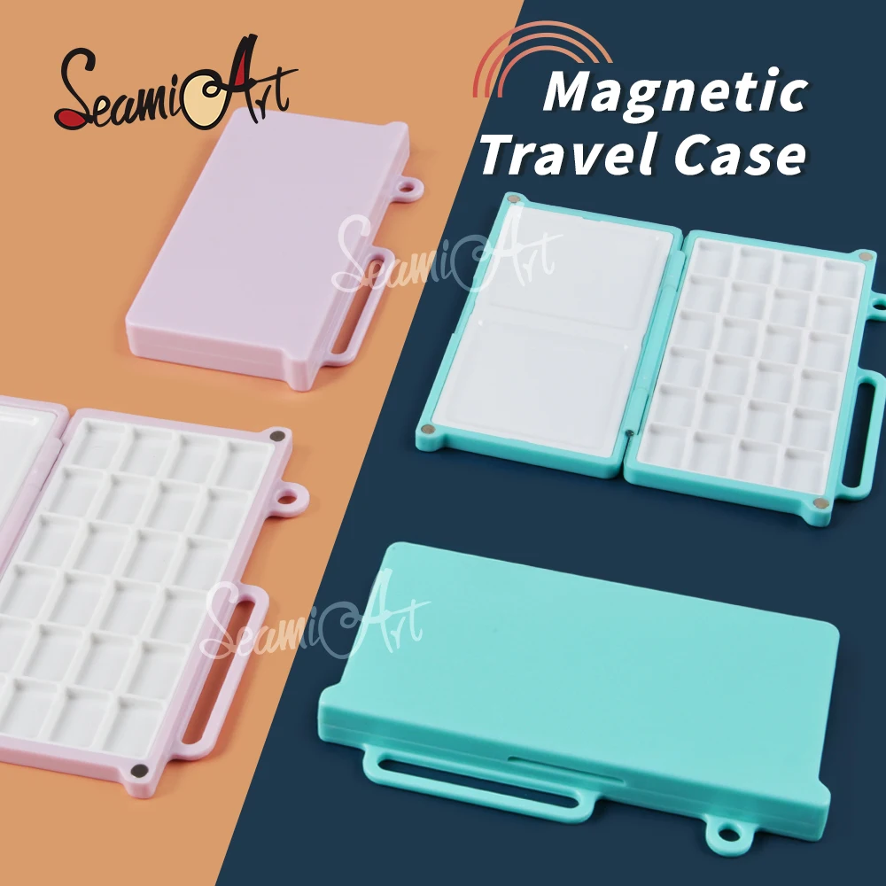 SeamiArt 휴대용 마그네틱 여행 플라스틱 그림 상자, 수채화 느슨한 잎 핸드북, 미술 용품, 1pc