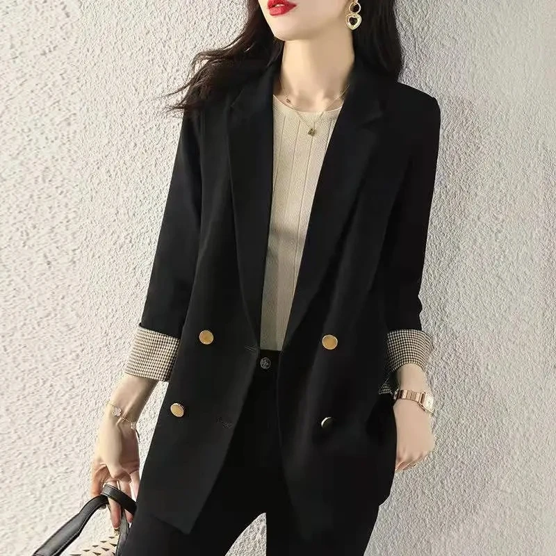 

Women Spring Autumn Double Button Blazers Korean Casual England Style Suit Jackets Office Lady Graceful Coats 2024 New Tops