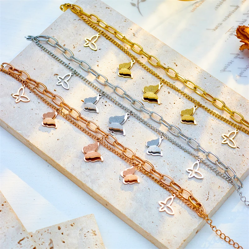 316 Stainless Steel Butterfly Heart Belt Twist Multilayer Chain Bracelet For Women Jewelry Party Gifts Bijoux Pulsera MEYRROYU stainless steel bracelet