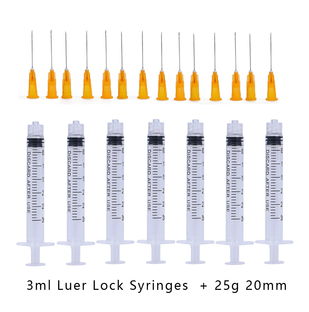 

3ml Luer Lock Syringes +25g13mm+25g20mm+25g25mm Syringe and Needle Injection Tool Disposable Sterile Individually Packed