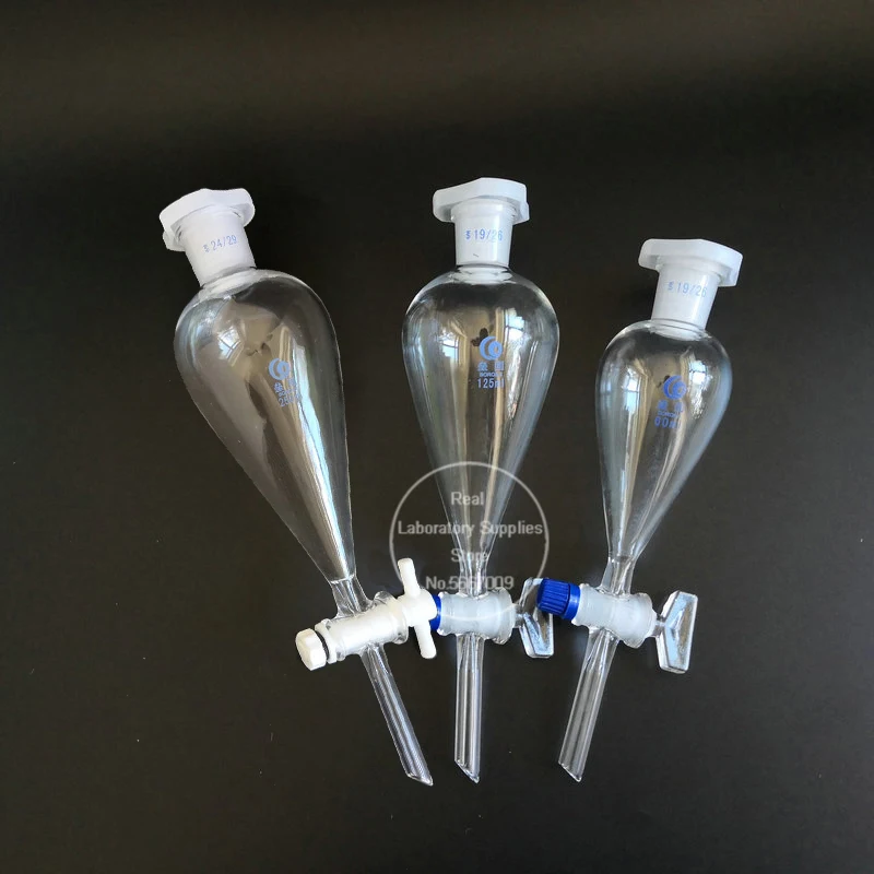 1pcs Lab Glass Pear-shaped Separation Funnel Loikaw Dropping Funnel with Glass/PTFE Piston 60/125/250/500/1000ml