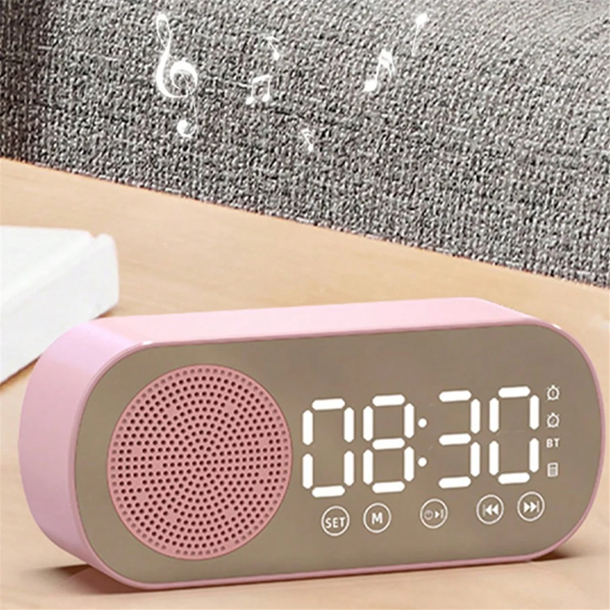 Wireless Bluetooth Speaker Clock Radio Dual Alarm Support TF Card Digital Alarm for Home Office Pink