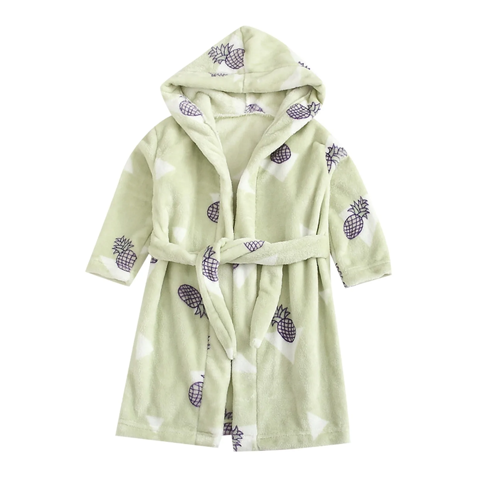 Toddler Boys And Girls Fruit Cartoon Pattern Long Sleeved Lace Up Bathrobe Summer Dinosaur Pajamas Boys Toddler Pajamas