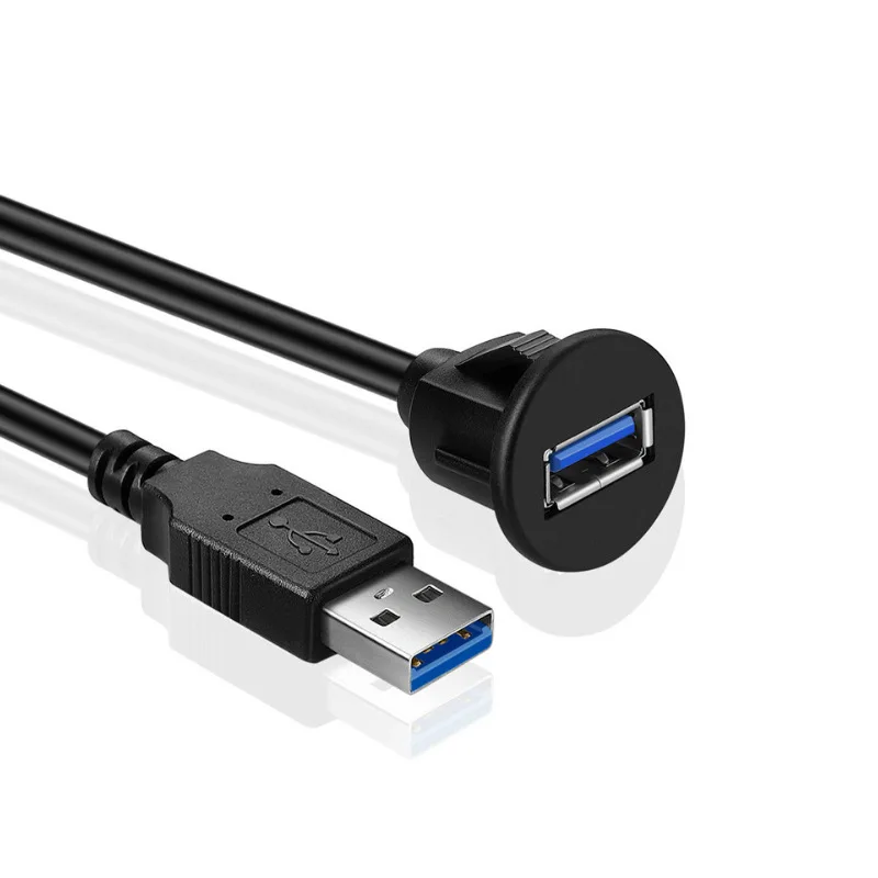 USB 3.0 Panel Flush Mount Extension Cable Buckle Car Truck Boat Motorcycle Dashboard 1M
