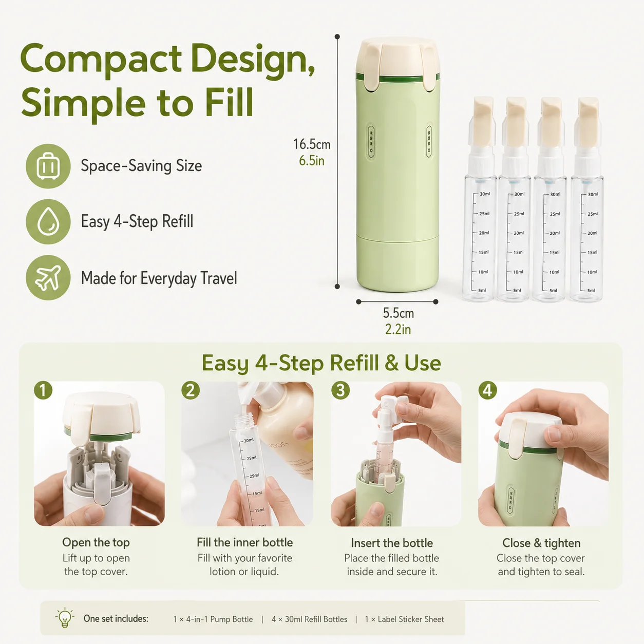 Portable Leak-Proof Travel Dispenser Bottles - BPA Free, TSA Approved for Shampoo, Lotion, and Cosmetics