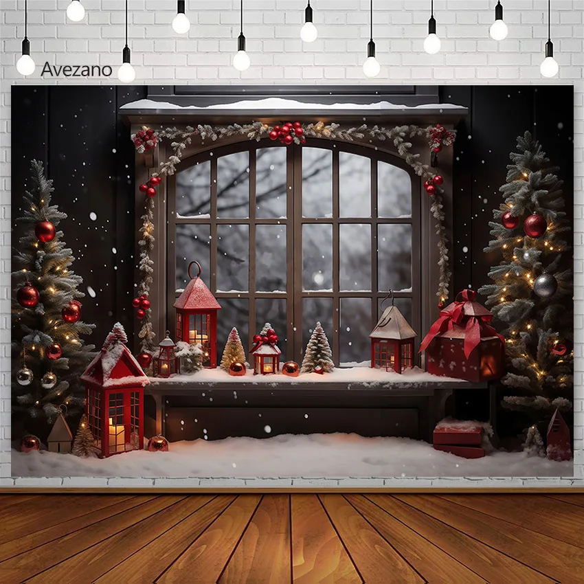 

Фотофоны Avezano рождественское Окно Снег Рождественская елка дети семейная фотография Рождественское украшение фон
