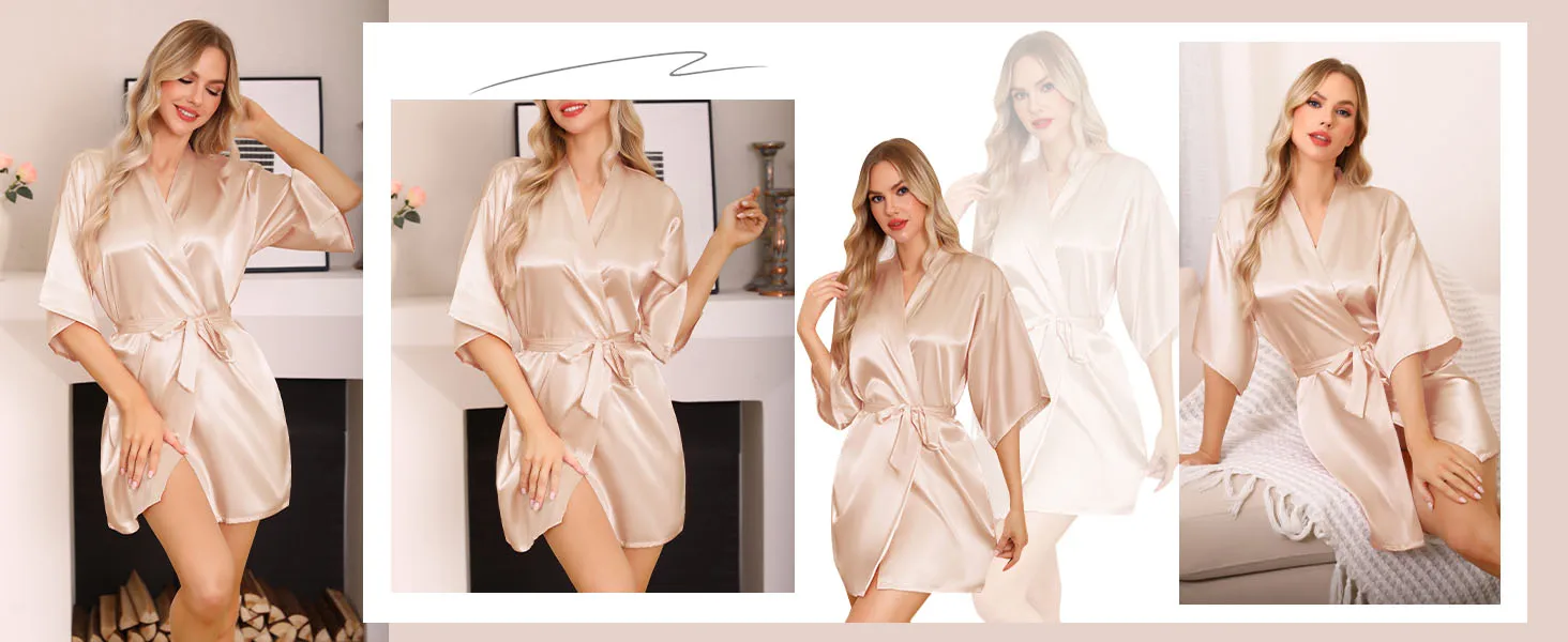 Nightgown Soft Bathrobe Short Women's Lounge Bride Bridesmaid Morning Gown Solid Color Wedding Party Silky Robes Summer