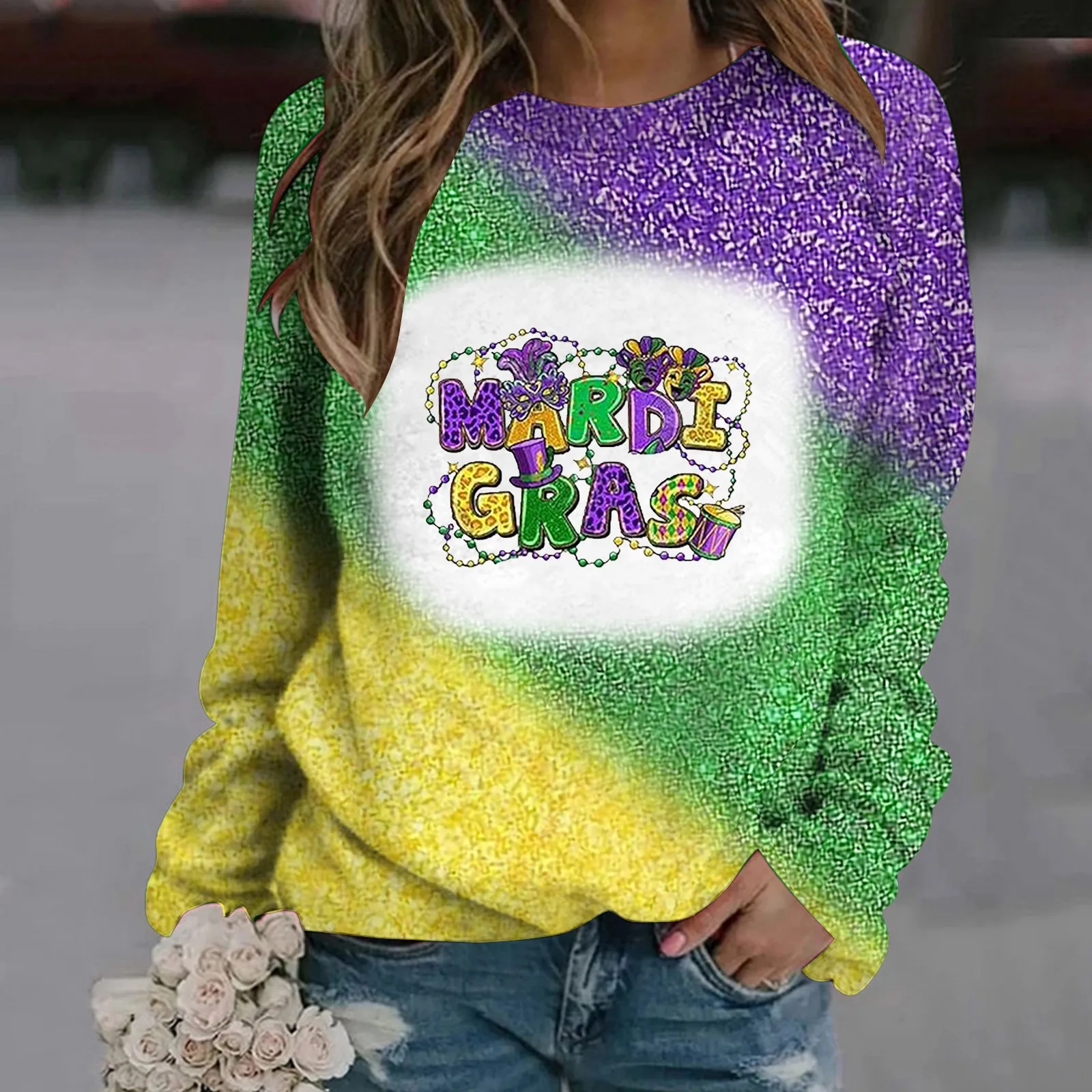 

Hoodies 2024 Women's Fashion Carnival Sweatshirt Printed Round Neck Long Sleeved Sweatshirt Petite Women Cute Girl