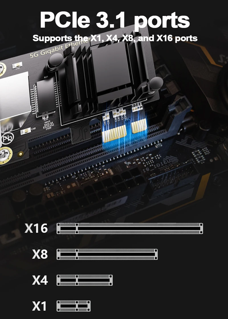 기가비트 이더넷 PCI 익스프레스 네트워크 카드, 데스크탑용 5G PCIe to RJ45 네트워크 카드, RTL8126 칩, 10, 100, 2500, 5000Mbps, 1Gbps, 5Gbps
