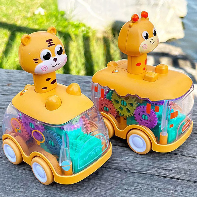 

Transparent light toy car children press sliding transparent gear car Toddler baby Puzzle inertial car guided crawling