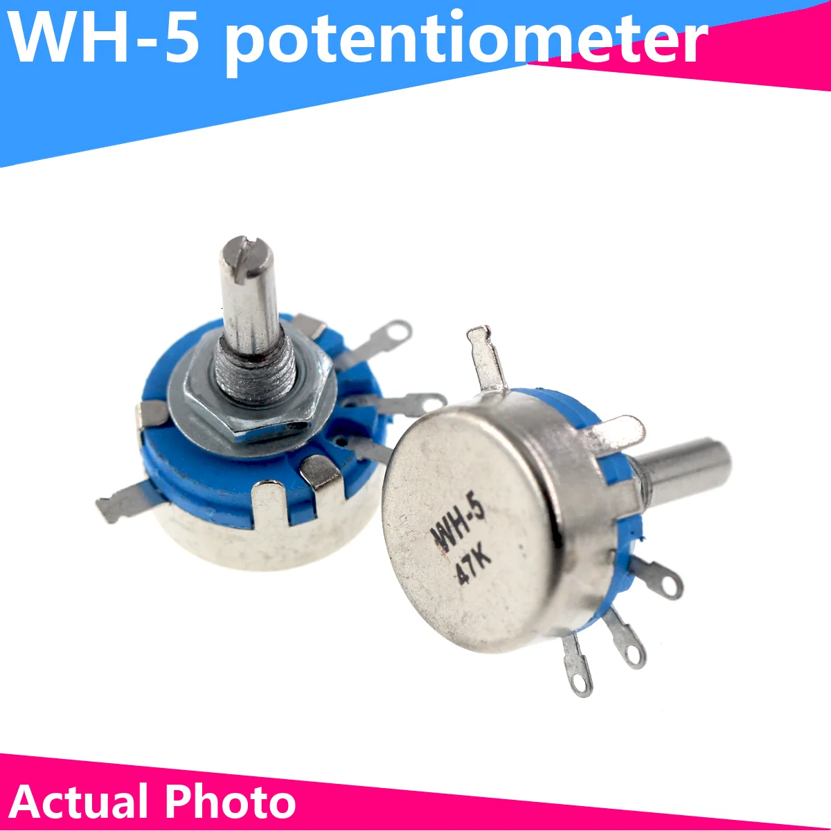 2PCS WH5-1A 470R 1K 10K 47K 4K7 100K 470K 220K 1K5 22K 1M ohm 3-Terminals Round Shaft Rotary Taper Carbon Potentiometer WH5 2pcs kcd4 ac 250v 16a red light 6p terminals on off double spst 2 way snap in boat rocker switch