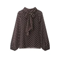 Chemise à manches longues à pois pour femmes, mode printemps automne, chemise à nœud à lacets, chemise élégante pour femme, chemises de rue 3