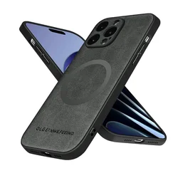 Magsafe Magnetic Matte Phone Case - PU Leather Silicone Cover - iPhone 1 4 Pro Max (GRAY)