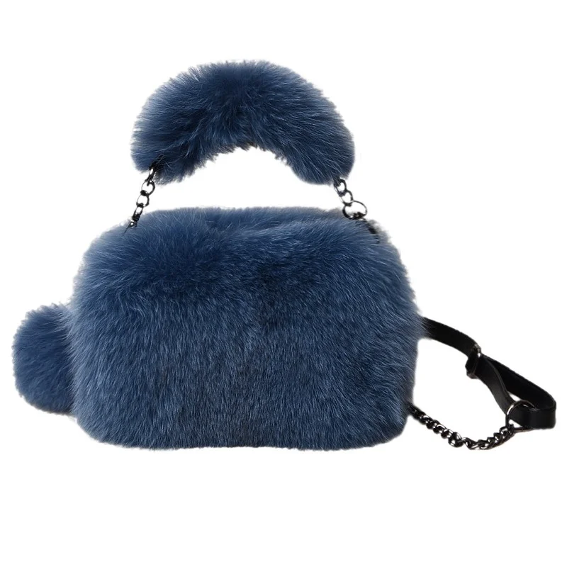 Temperament Women\'s Winter Fur Tote Luxury Fox Fur Fashion Small Square Bag Large Capacity Plush Shoulder Bag