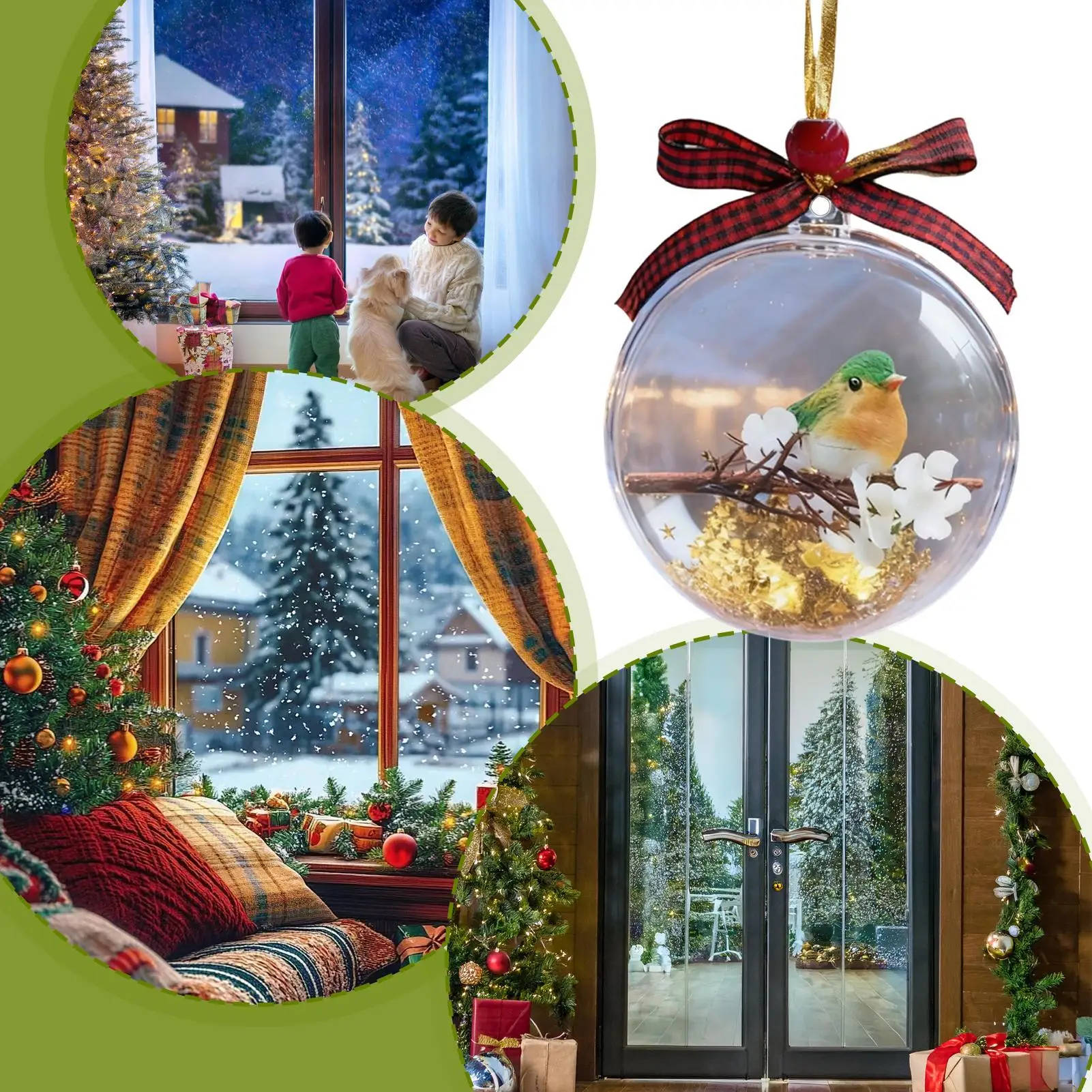 Clear Christmas Balls 3.54 Inch Bird Keepsake Bird Christmas Ornaments For Tree Fall Home Party Family Birthday Holiday Wedding