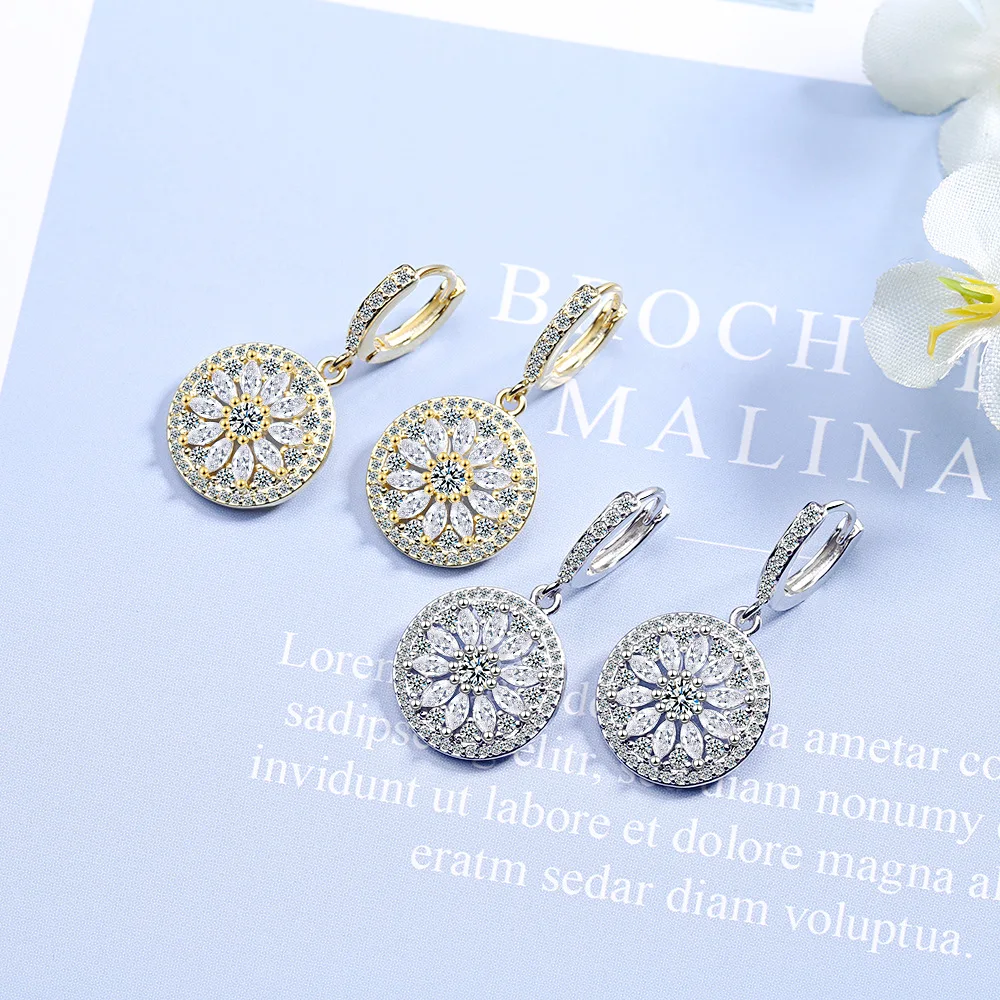 Fanqieliu S925 Stamp Silver Drop Earrings For Women New Round Crystal Luxury Jewelry Girl Gift Trendy FQL20411