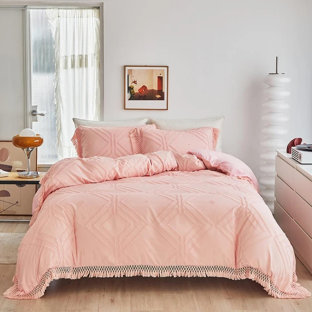 Funda nórdica de punto 100% algodón rosa para cama de 180 cm PINK