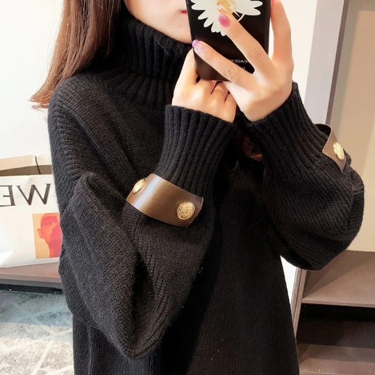 

Black 2023 New Women Lady Pullover Girl Knit Woman Sweaters High Neck Tops Loose Women's Sweater Winter Clothes Warm Coat Suéter