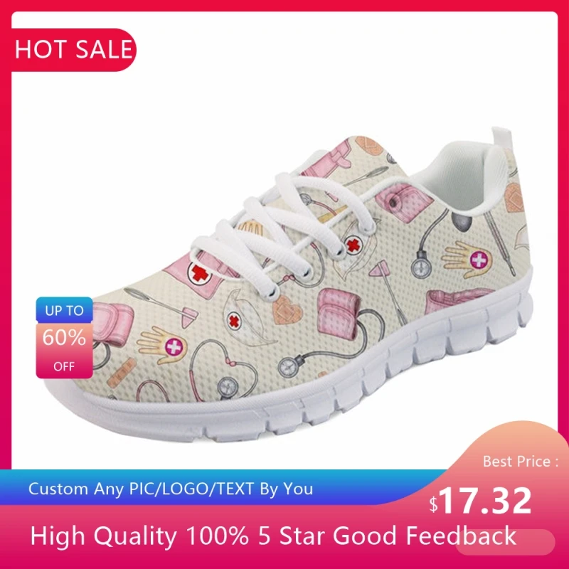 

2021 Nursing Designs Sneakers 3D Printed Cartoon Medical Equipment Lace-up Walking Shoes Comfort Flats Shoes for Teens