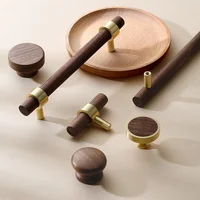 Nouvelles poignées de porte d'armoire en laiton massif et bois de noyer, accessoires de cuisine en bois de hêtre, boutons de tiroir de garde-robe, poignées de meubles 2