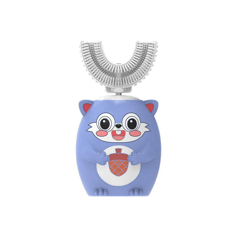 thumbnail image 1 of Cepillo de dientes eléctrico sónico de 360° en forma de U, recargable para niños, automático, de silicona, temporizador inteligente, luz azul, IPX7, 1 of 5