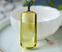 

Natural Yellow Citrine Quartz Clear Rectangle Pendant Women 52*22.5*13mm Crystal Wealthy Bead Necklace AAAAA