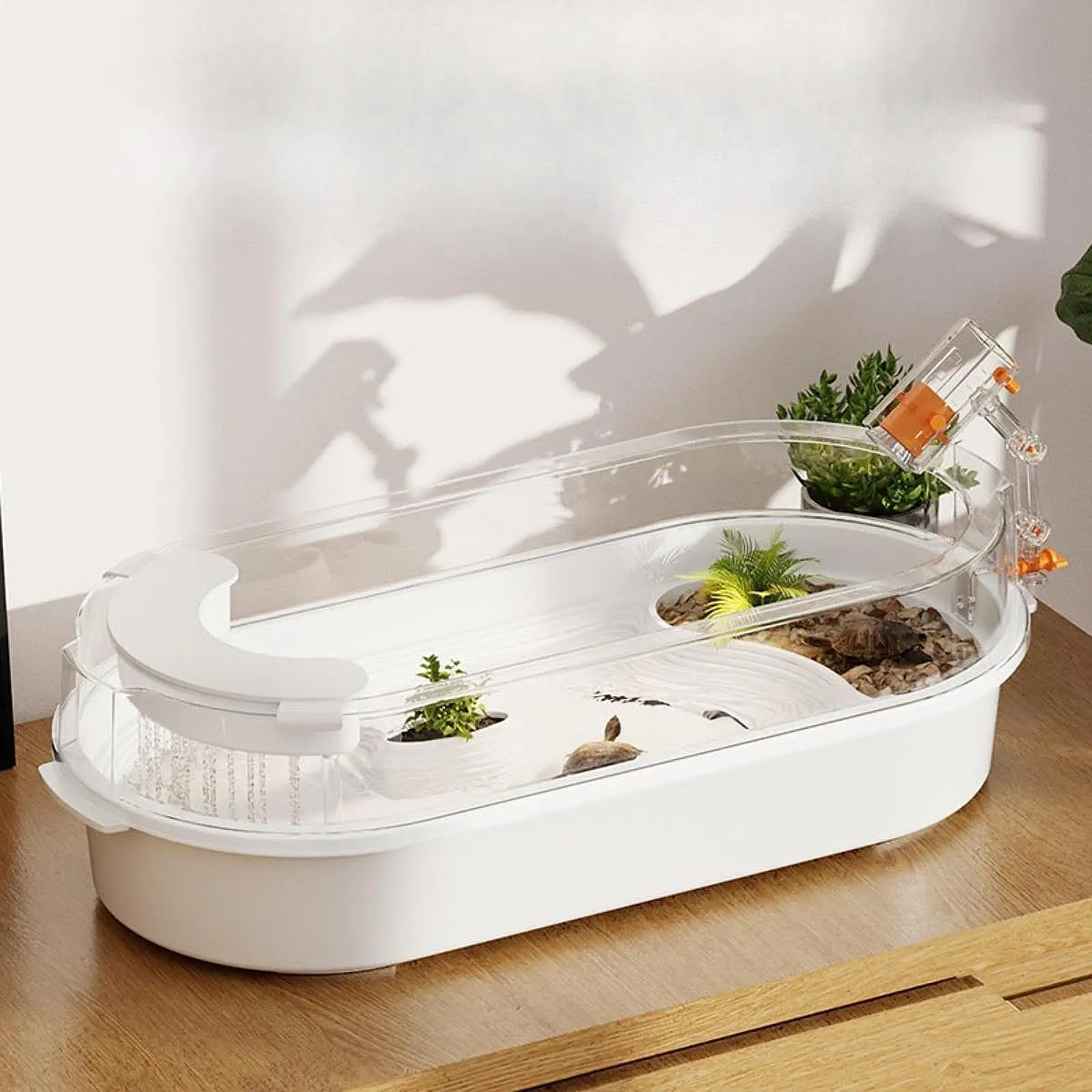 Turtle Tank Aquarium Pet Terrariums Basking Ramp Box Climbing Hatching Area with Platforms Reptile Habitat for Frog Amphibians