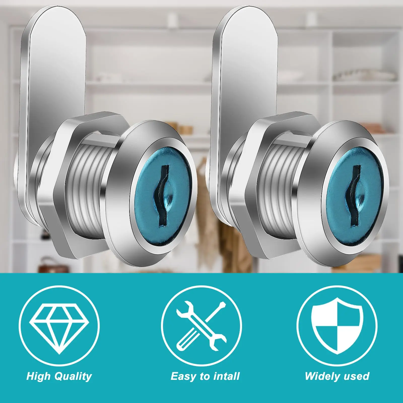 Cam Lock Set 16/20/25/30mm Door Cabinet Mailbox Drawer Cupboard Locker 2 Keys 4 Lock Plates