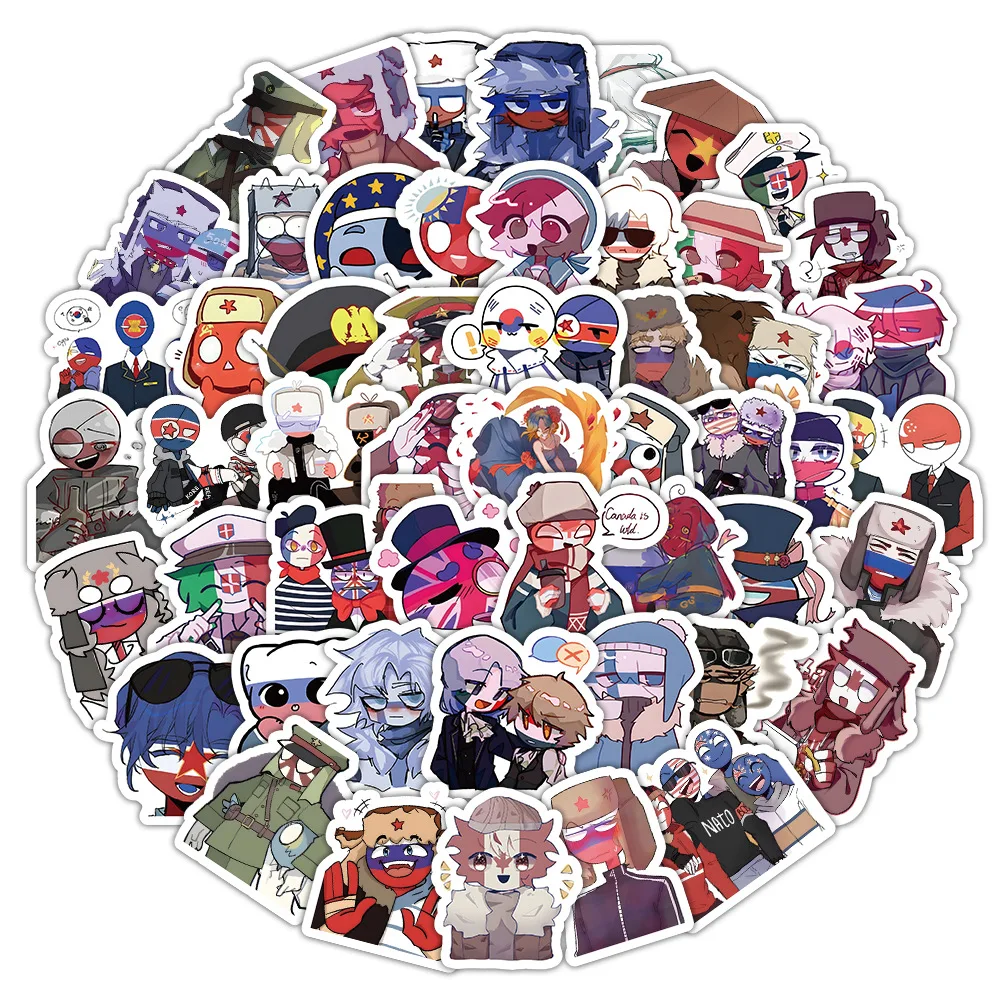 Cartoon Stickers Anime Stickers Kawaii Stickers 50/103Pcs Cartoon Anime Cool Game Countryhumans Stickers Kawaii Student Stationery Waterproof Kids School Supplies Case Gift