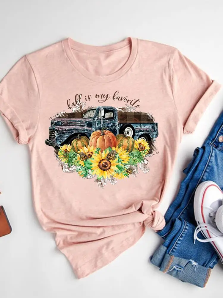 Halloween Fall Autumn T-shirt Ladies Thanksgiving Love Pumpkin Spice Basic Tee Top Clothes Women Graphic Print T Shirt173_voghion.com