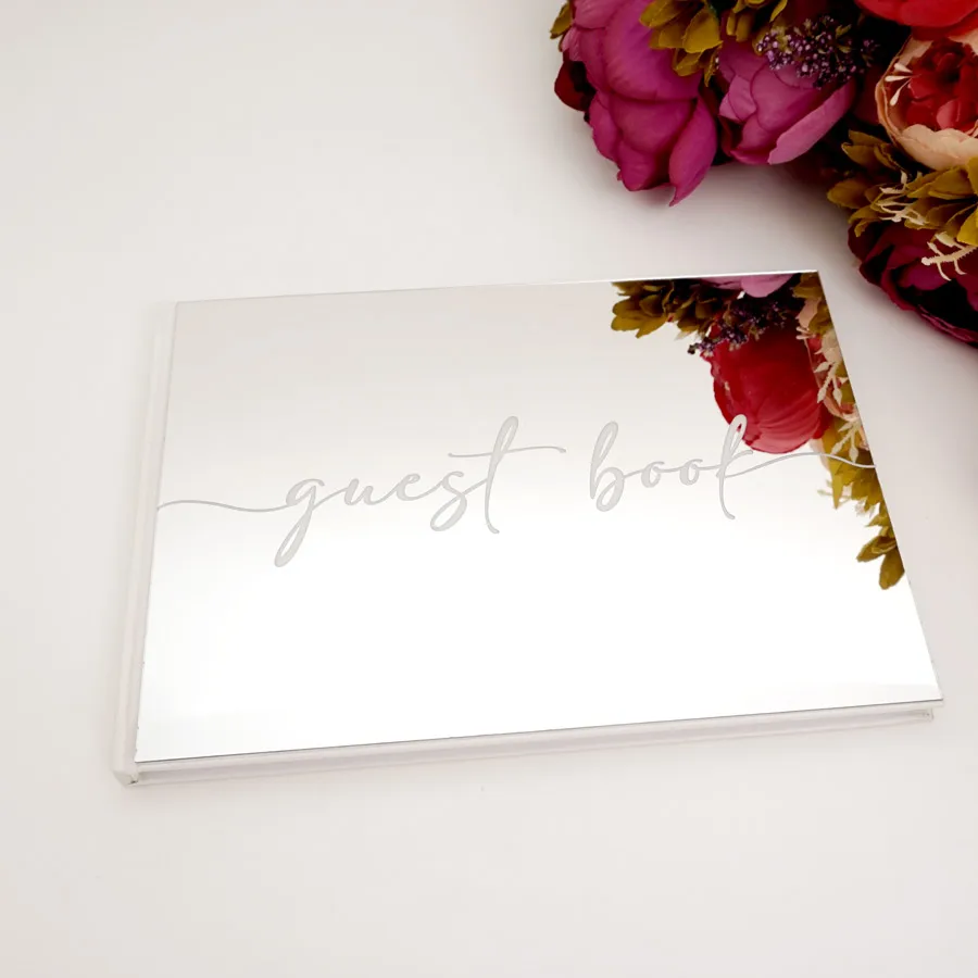 Acrylic Mirror Cover White Inner Sheets Wedding Guestbook Party Gift Horizontal 2 Style Minimalist Design Party Signature Book