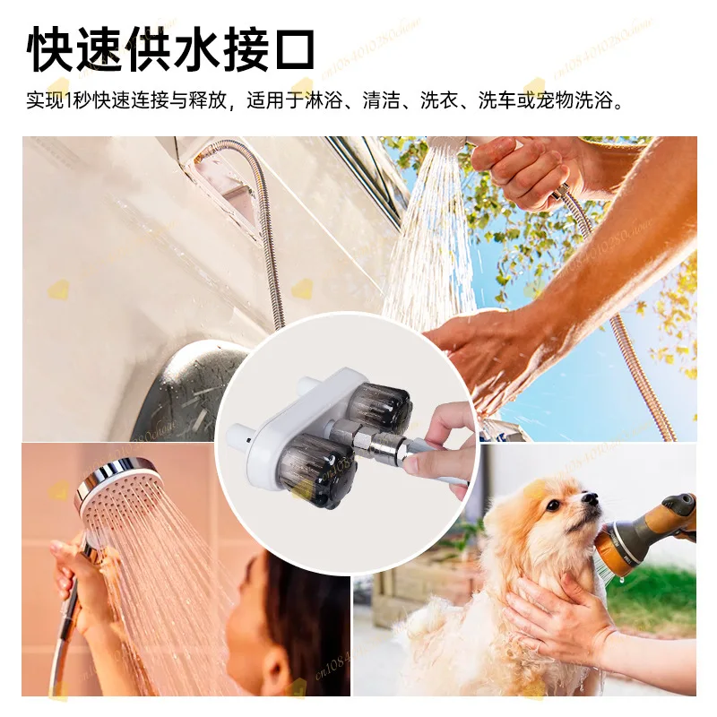 RV external faucet with flexible outlet pipe, hot and cold dual control, suitabl