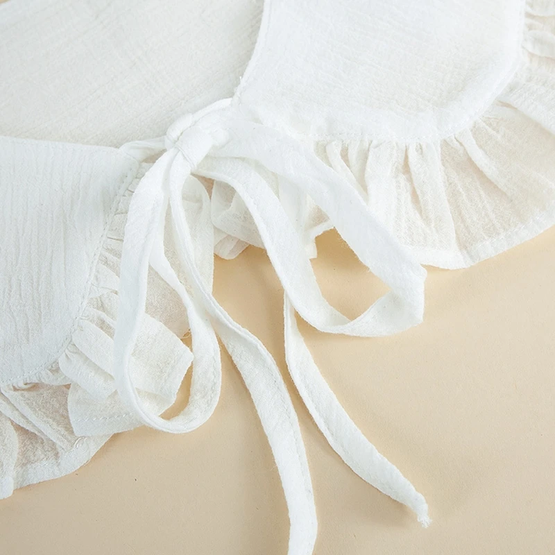 White Shawl for Doll False Fake Collar for Women Girls Ruffled Trim Detachable Half Shirt Lapel Blouse Lace-Up Bandage